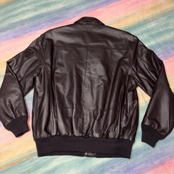 Air Force Airborne Leathers Brown Leather Bomber Jacket with US Flag Size L T - Picture 6 of 10